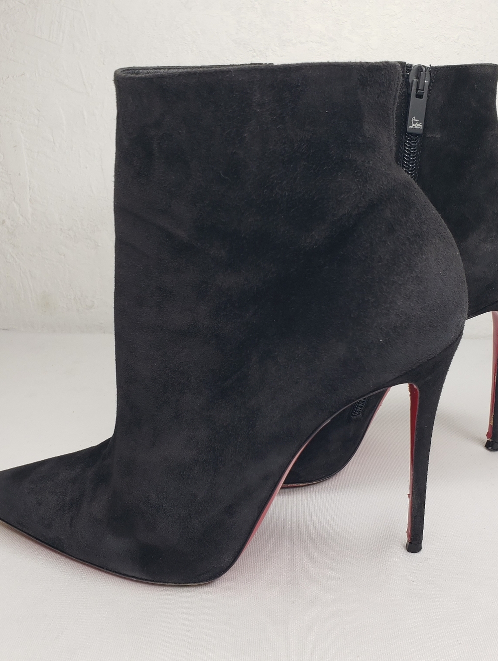 Christian Louboutin Black Suede Pointed Toe Stiletto Ankle Boots - Picture 6 of 16